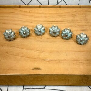 Set of 6 Mercury Glass Pumpkin Drawer Pulls Knobs Silver Verdigris Shabby Chic